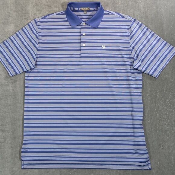 Peter Millar Summer Comfort Mens Large Blue Stripe Golf Polo‎ Shirt - Picture 1 of 7